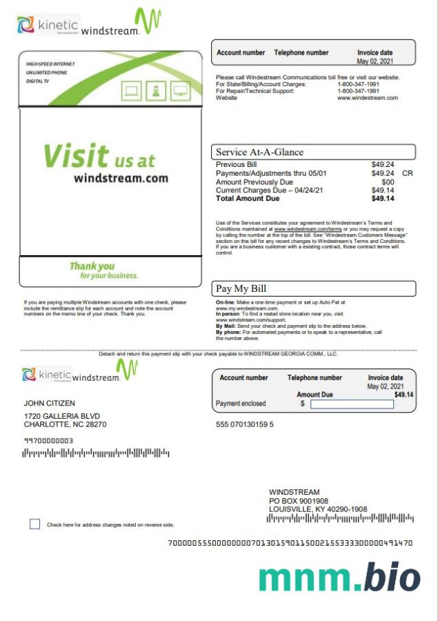 USA Windstream Holdings, Inc. szablon rachunku za media w formacie Word i PDF